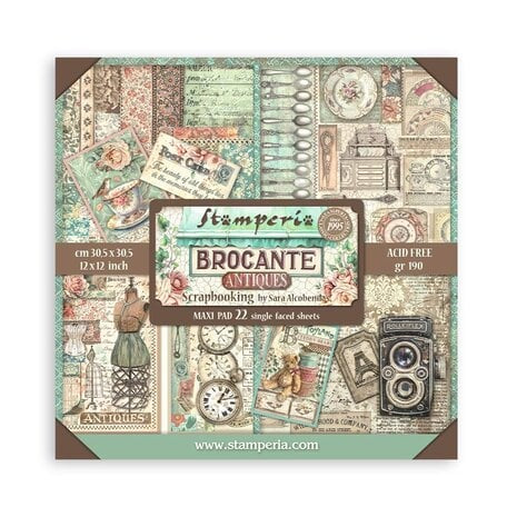 Stamperia Scrapbooking Pad 22 sheets cm 30,5x30,5 (12"x12") Single face - Brocante Antiques