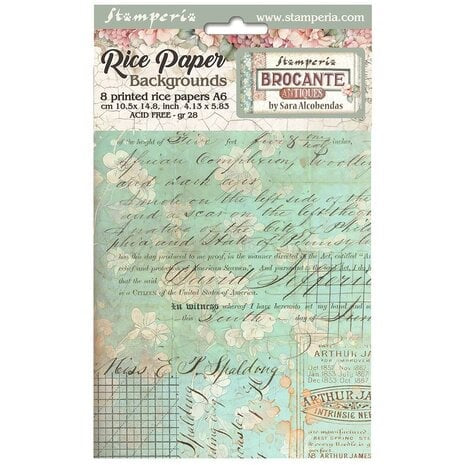 Stamperia Selection 8 Rice paper A6 backgrounds - Brocante Antiques