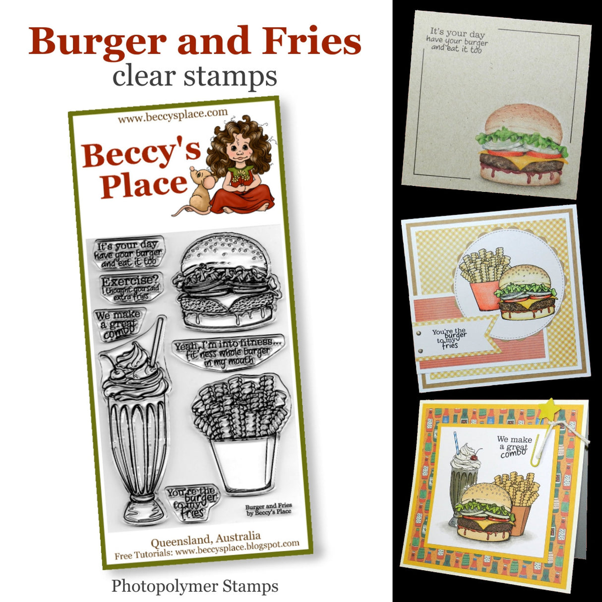 Beccy's Place Burger and Fries clear stamps