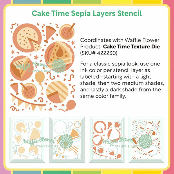 Waffle Flower Cake Time Sepia Layers Stencil