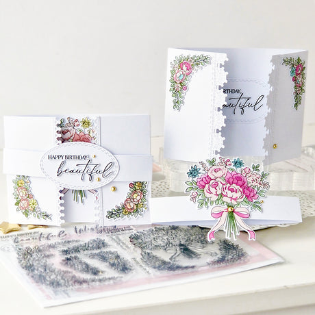 Pinkfresh Studio Celebrate in Blooms stamp, Die, Stencil and Washi Bundle