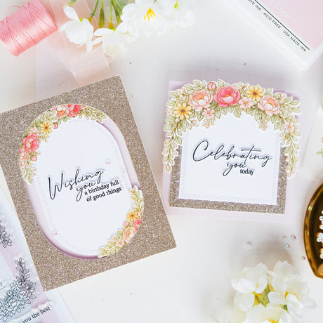 Pinkfresh Studio Celebrate in Blooms stamp, Die, Stencil and Washi Bundle