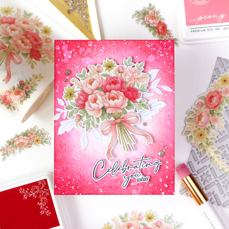 Pinkfresh Studio Celebrate in Blooms stamp, Die, Stencil and Washi Bundle