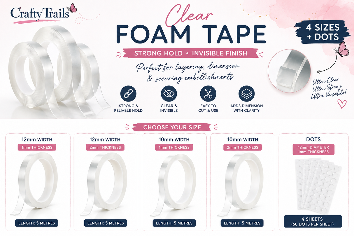 CT Double Stick clear foam Tape 12mm x 2 mm thickness