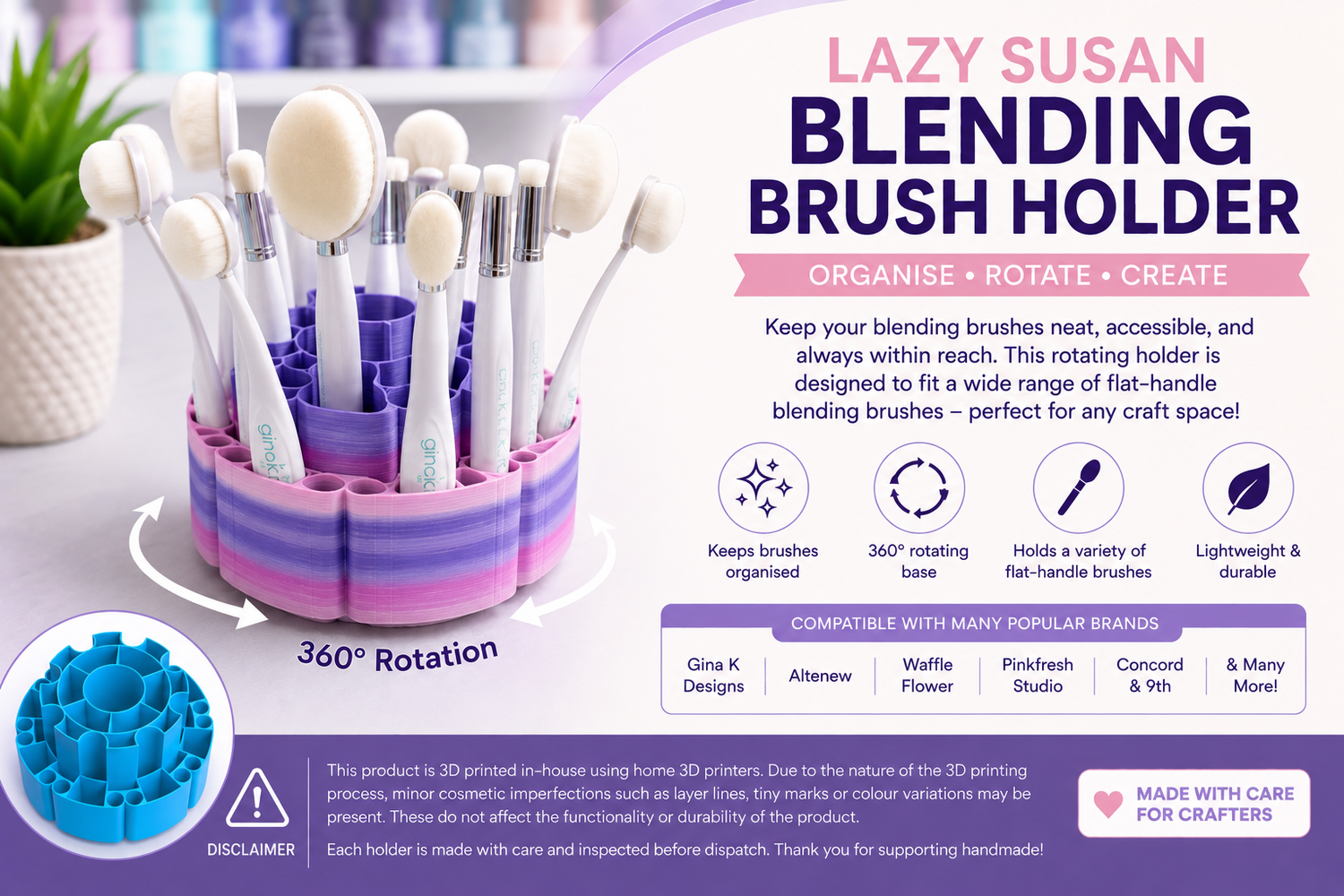 Crafty Trails Lazy Susan Blending Brush Holder  Available in Multiple Colours 1 pc postage as per actuals