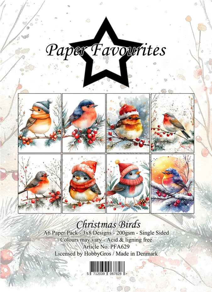 Paper Favourites Christmas Birds A6 Paper Pack - PFA629