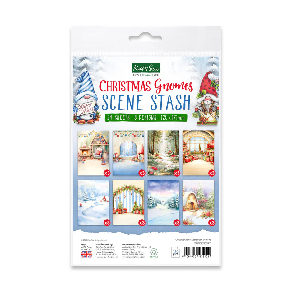Katy Sue Designs Christmas Gnomes Scene Stash, 24 Sheets