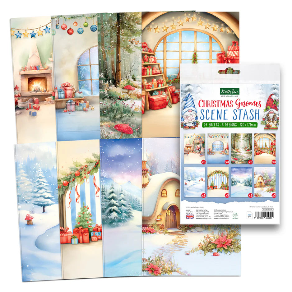Katy Sue Designs Christmas Gnomes Scene Stash, 24 Sheets