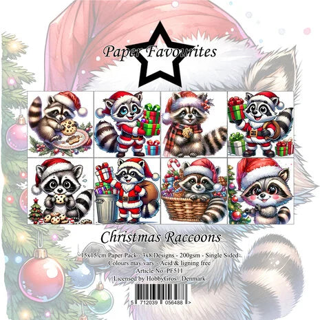 Paper Favourites Christmas Raccoons 6x6 Inch Paper Pack (PF511)