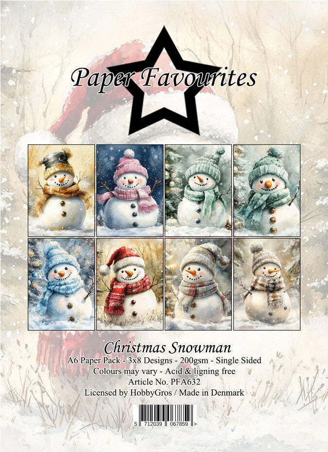 Paper Favourites Christmas Snowman A6 Paper Pack - PFA632