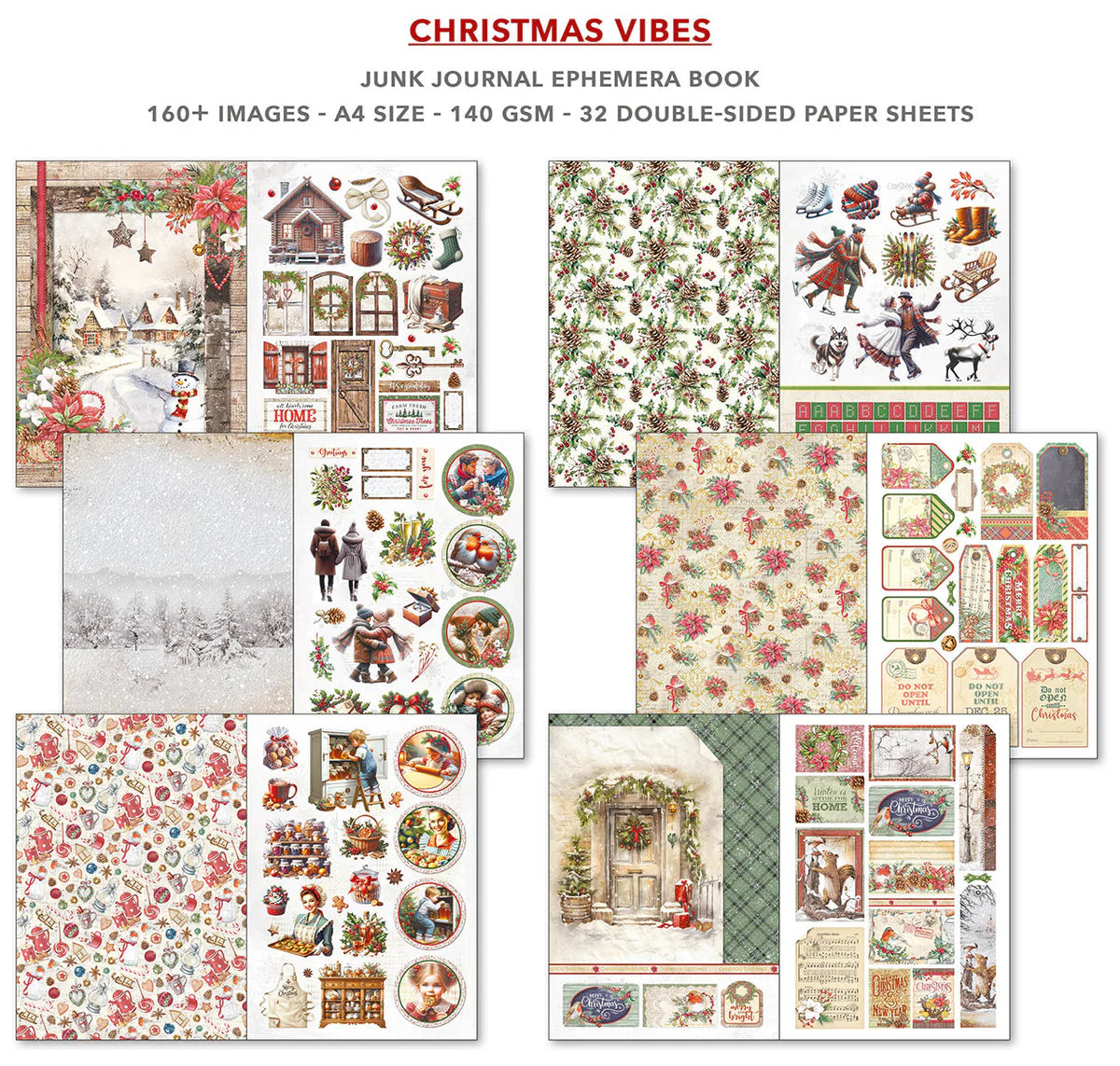 Ciao Bella Christmas Vibes Junk Journal & Ephemera Book A4 32/pkg