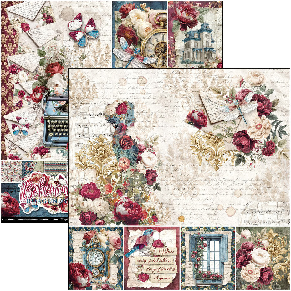 Ciao Bella Bohemian Burgundy 12x12 Inch Paper Pad (12pcs) - CBPM099