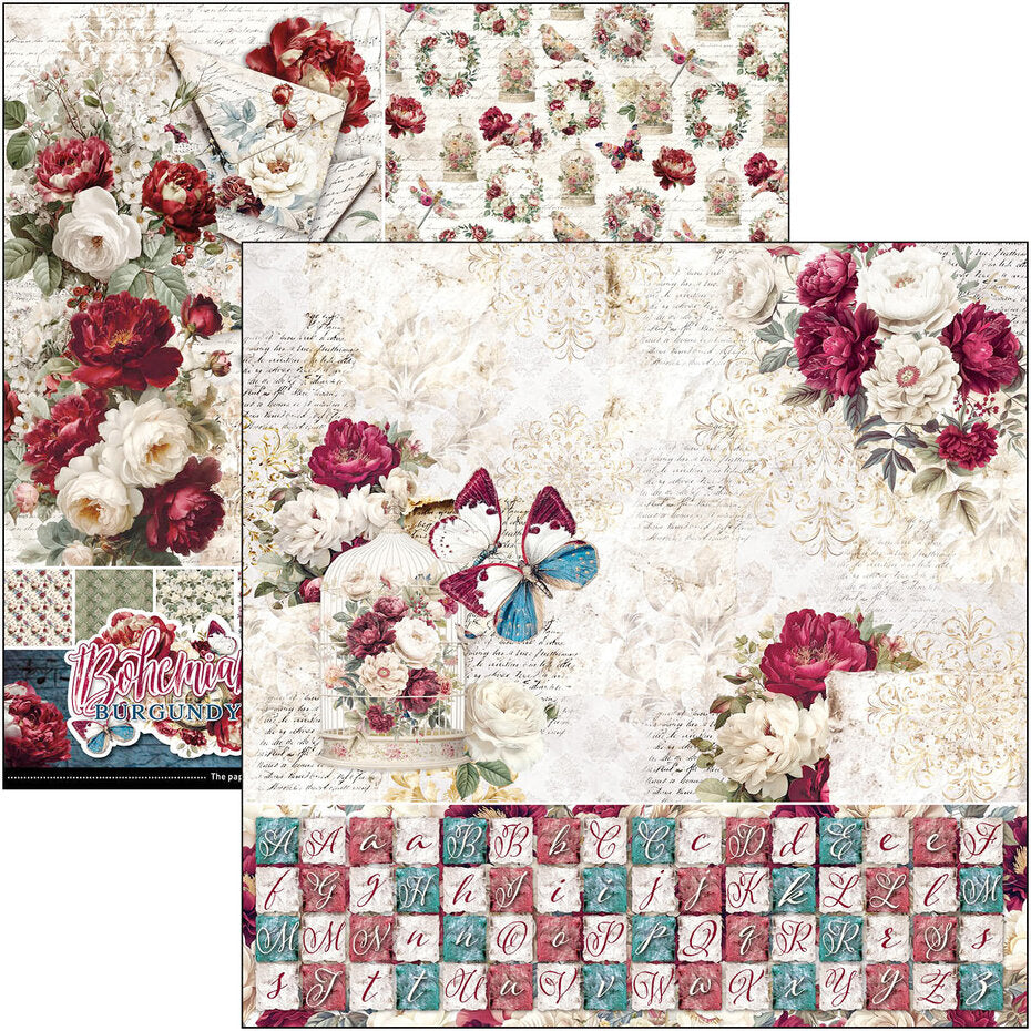 Ciao Bella Bohemian Burgundy 12x12 Inch Patterns Pad (8pcs) - CBT099