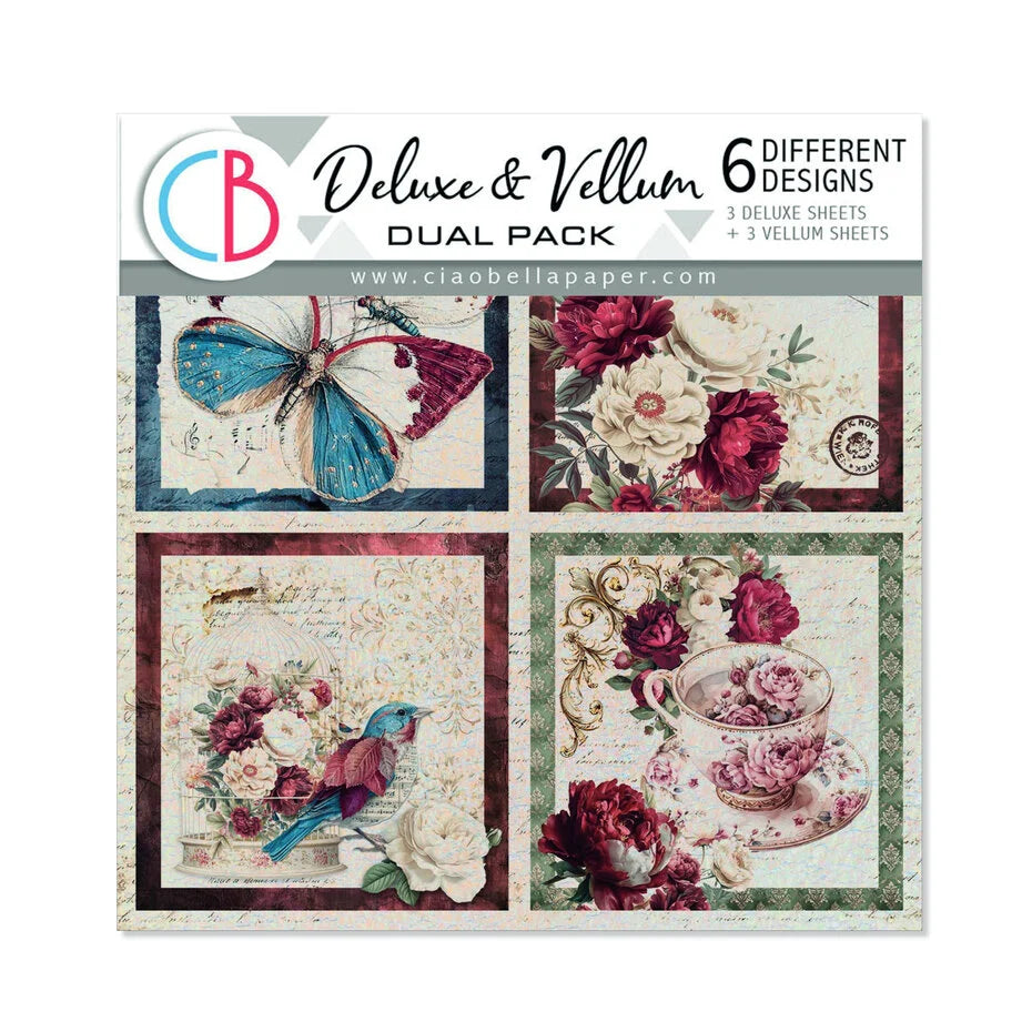 Ciao Bella Bohemian Burgundy 6x6 Inch Deluxe Paper Silver & Vellum Dual Pack Mixed (6pcs) - CBXQ012