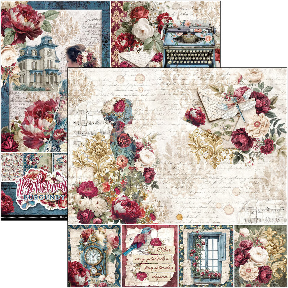 Ciao Bella Bohemian Burgundy 8x8 Inch Paper Pad (12pcs) - CBH099