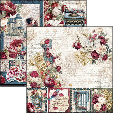 Ciao Bella Bohemian Burgundy 8x8 Inch Paper Pad (12pcs) - CBH099
