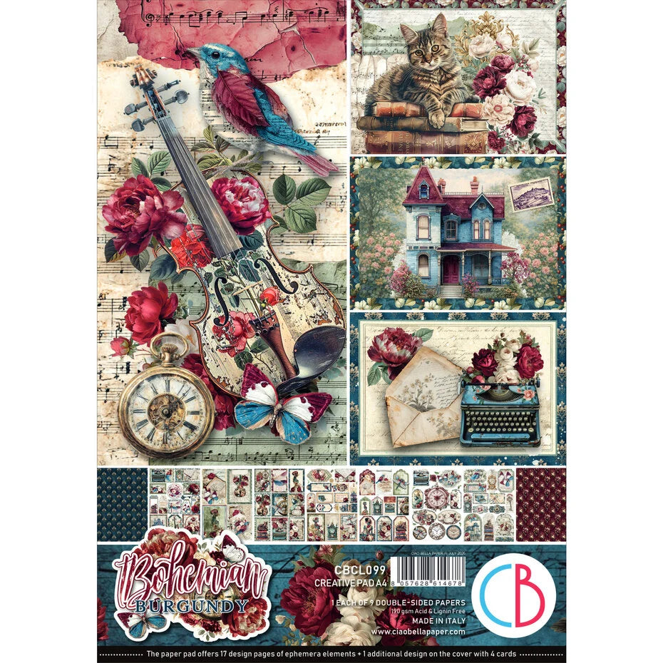Ciao Bella Bohemian Burgundy A4 Creative Pad (9pcs) - CBCL099