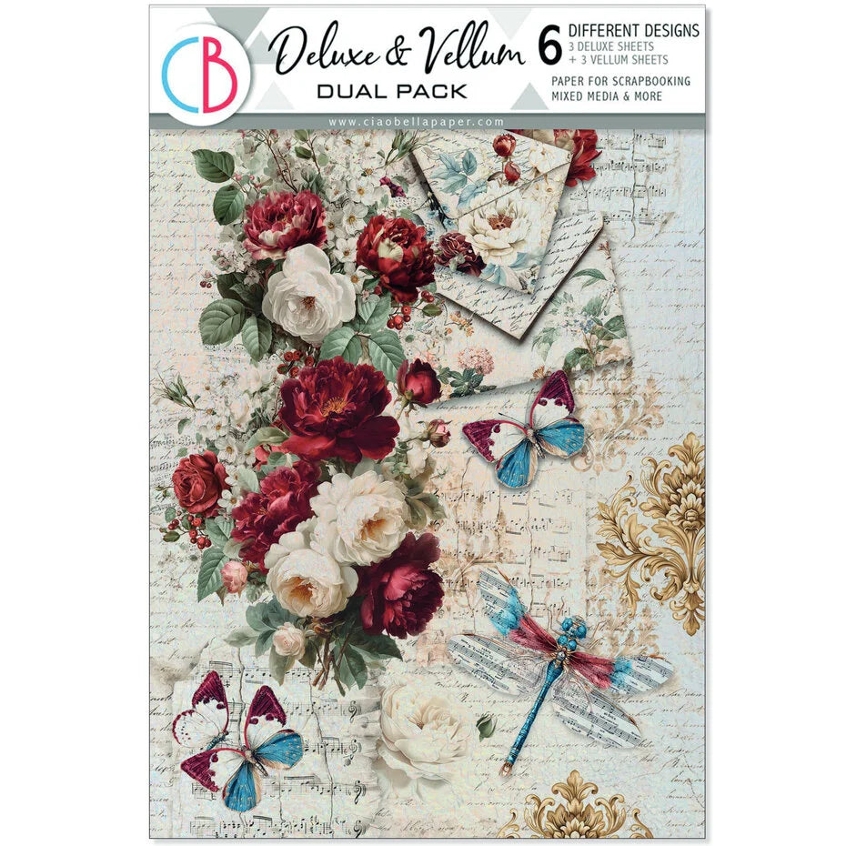Ciao Bella Bohemian Burgundy A4 Deluxe Paper Silver & Vellum Dual Pack Mixed (6pcs) - CBX012