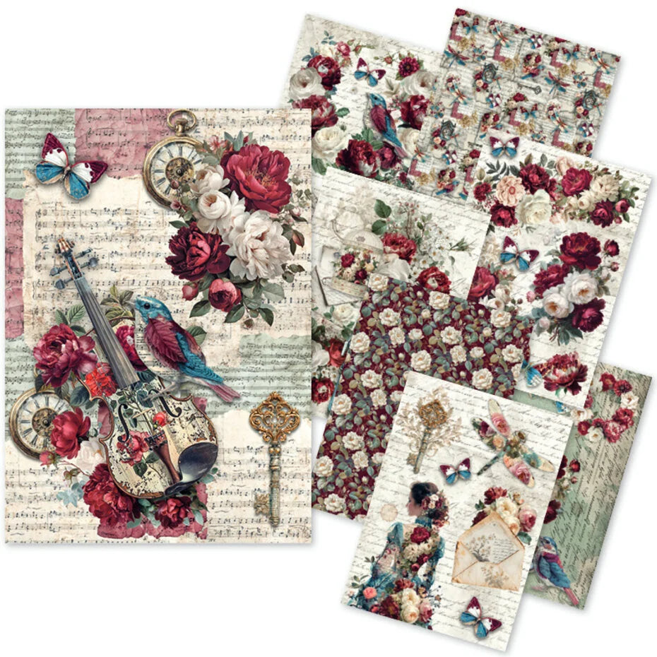Ciao Bella Bohemian Burgundy A5 Rice Paper Mixed (8pcs) - CBRS046