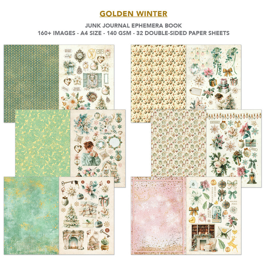 Ciao Bella Golden Winter A4 Junk Journal Ephemera Book (32pcs) - CBB032