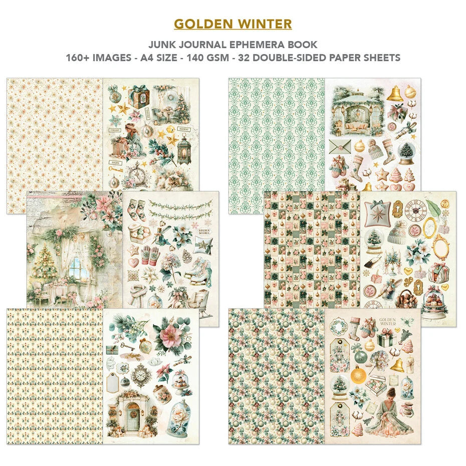 Ciao Bella Golden Winter A4 Junk Journal Ephemera Book (32pcs) - CBB032