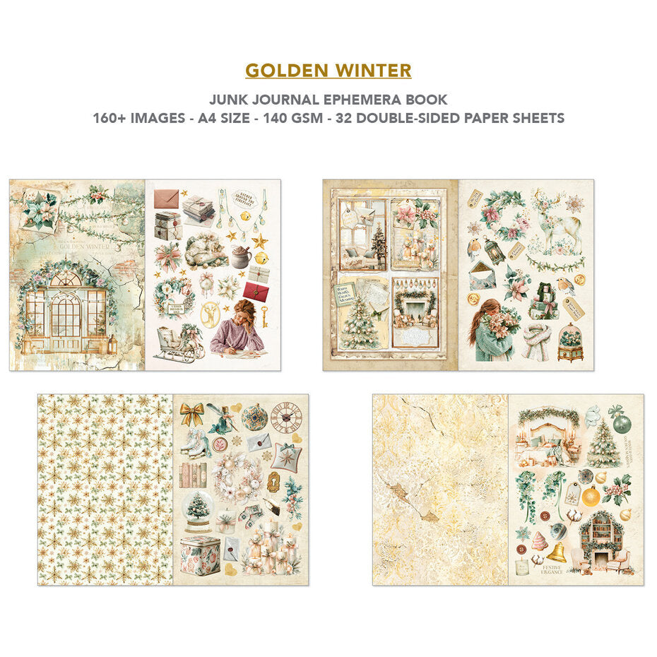 Ciao Bella Golden Winter A4 Junk Journal Ephemera Book (32pcs) - CBB032