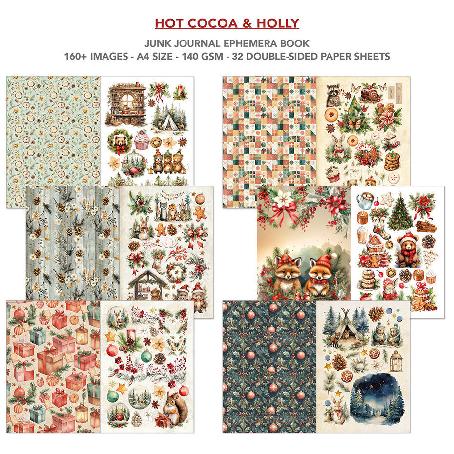 Ciao Bella Hot Cocoa & Holly A4 Junk Journal Ephemera Book (32pcs) (CBB015)