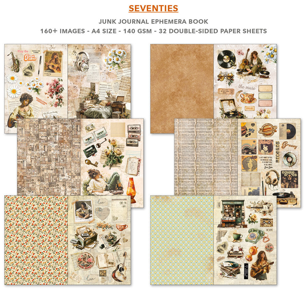 Ciao Bella Seventies A4 Junk Journal Ephemera Book (32pcs)CBB027
