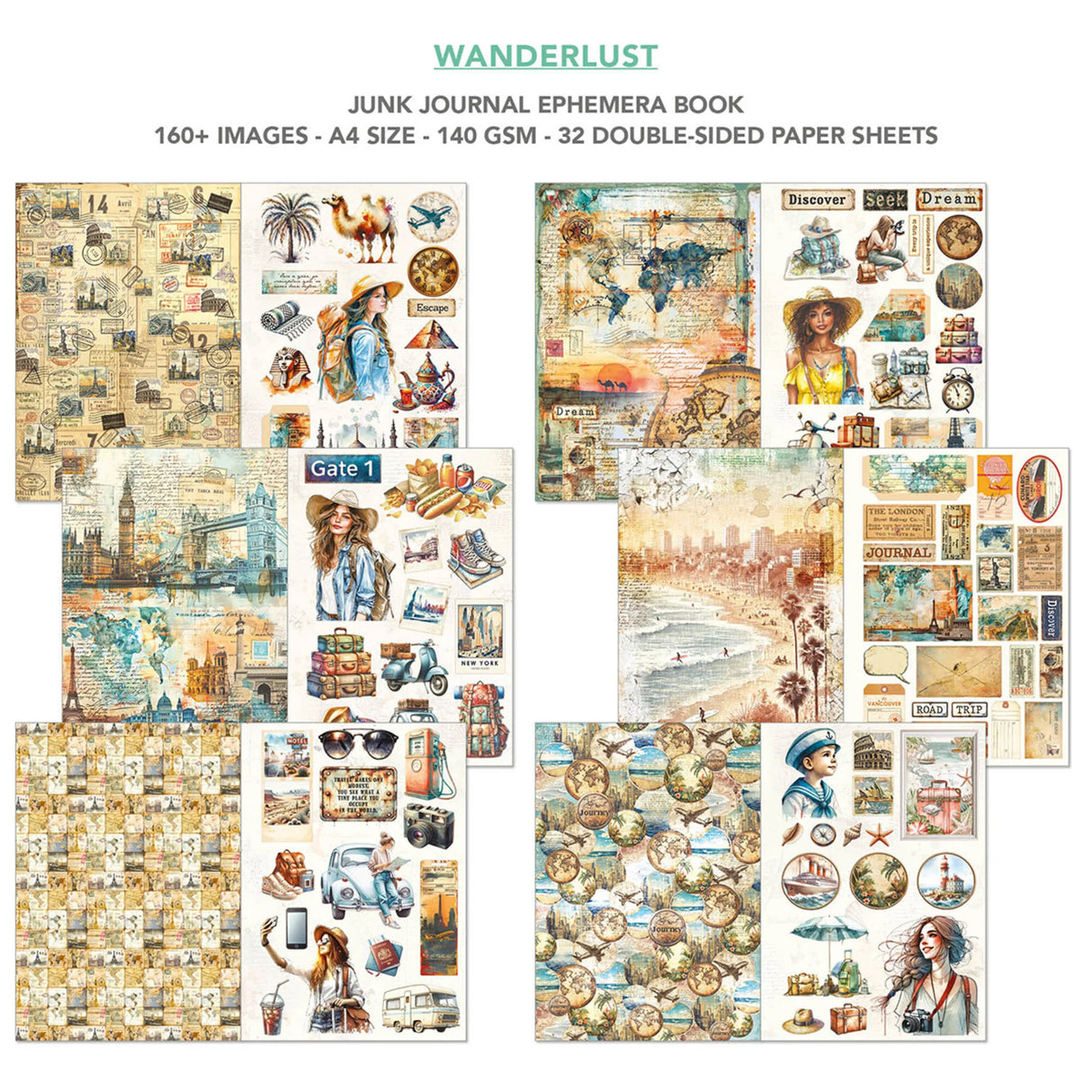 Ciao Bella Wanderlust A4 Junk Journal Ephemera Book (32pcs) (CBB006)