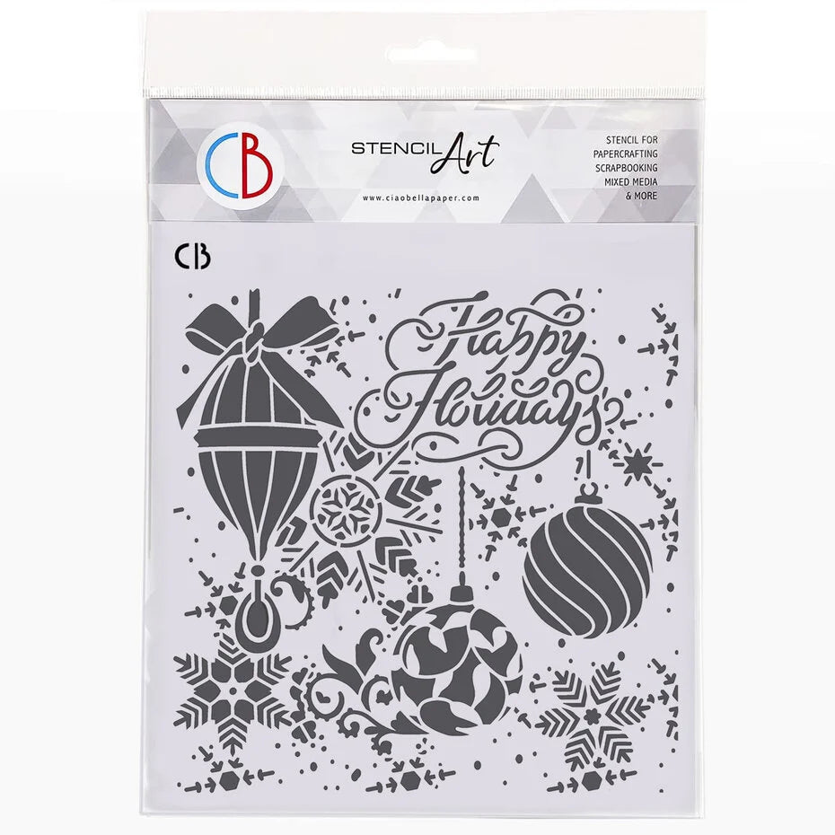 Ciao Bella Winter Season 8x8 Inch Texture Stencil Happy Holidays (MS8-027)