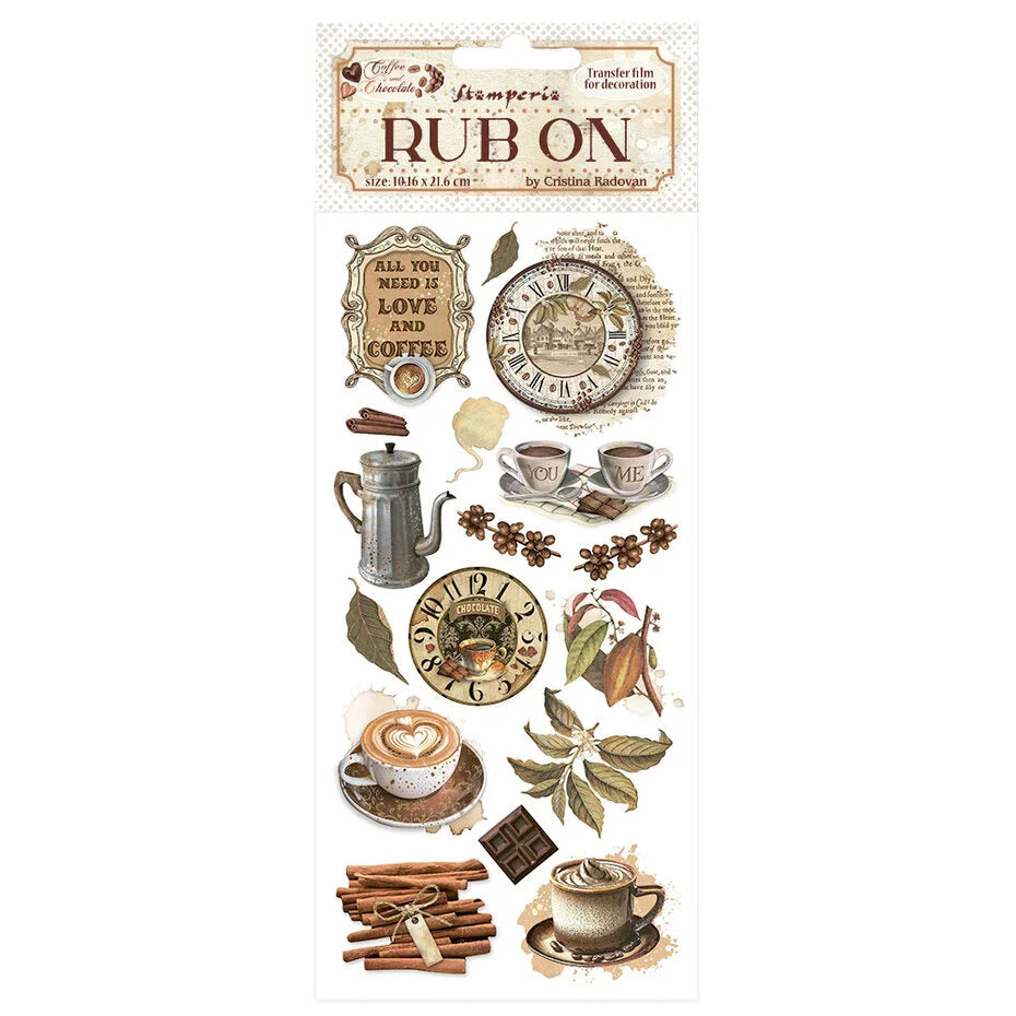 Stamperia Coffee and Chocolate Rub-On 4x8,5 Inch All You Need Is Love And Coffee (DFLRB195)