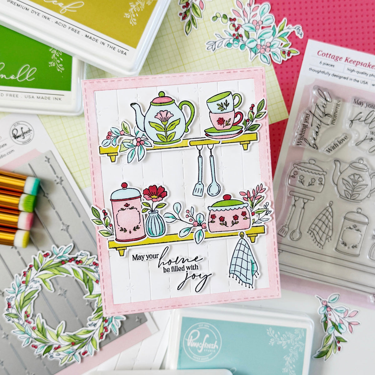 Pinkfresh Studio Cottage Keepsakes stencil Stamp and die