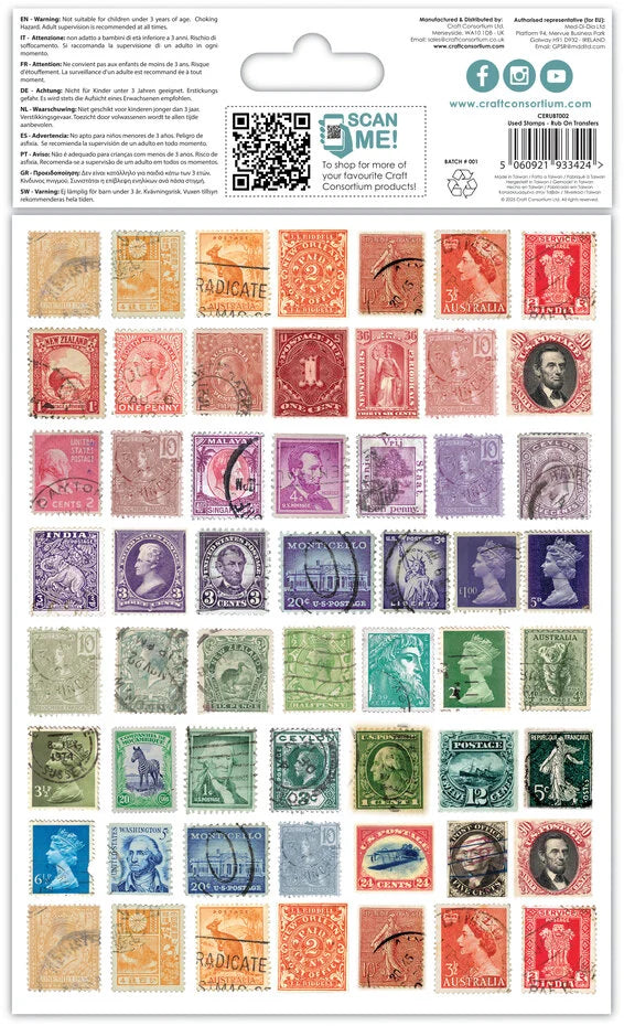 Craft Consortium The Collector Rub on Transfers Used Stamps (2pcs) (CERUBT002)