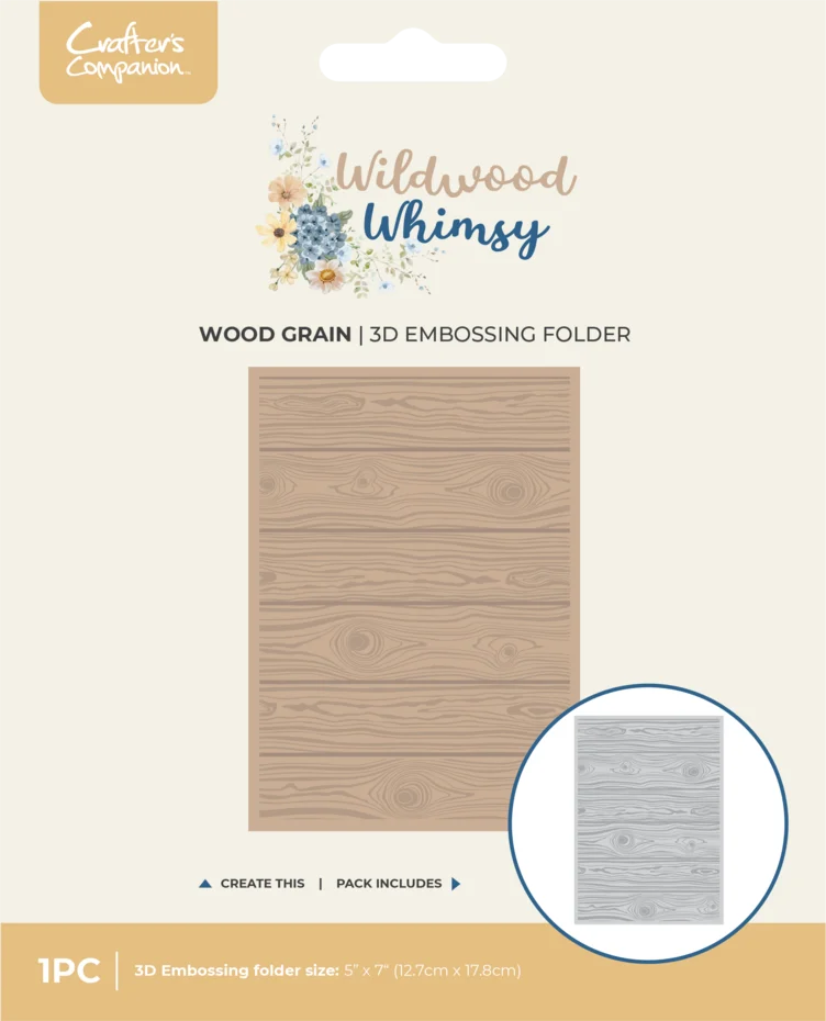 Crafter's Companion Wildwood Whimsy 5x7 Inch 3D Embossing Folder Wood Grain