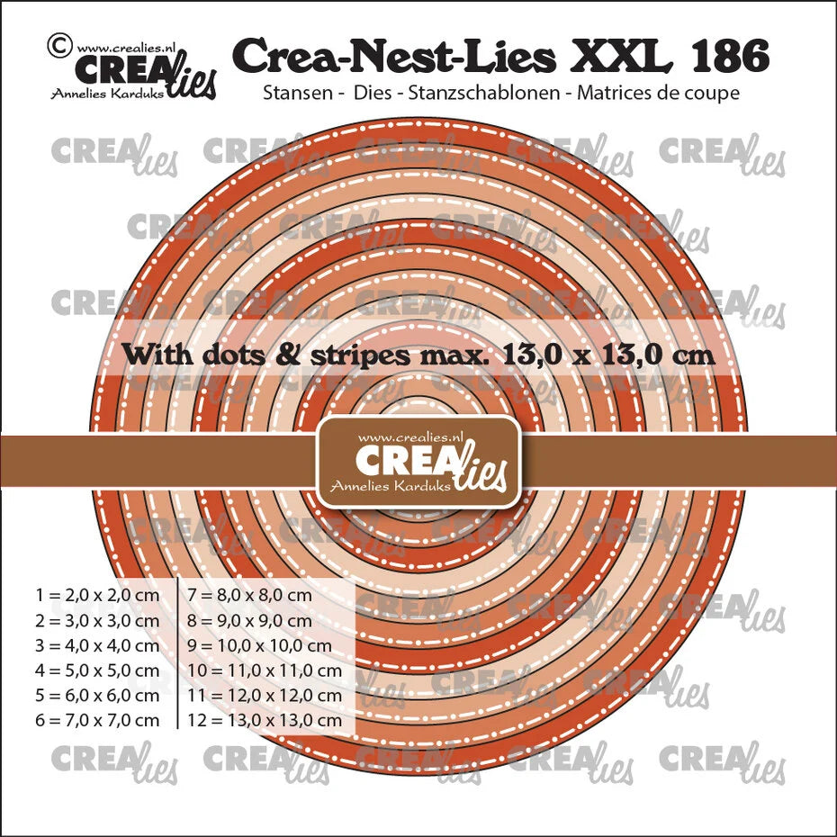 Crealies Crea-Nest-Lies XXL Dies Circles with Dots and Stripes (CLNestXXL186)