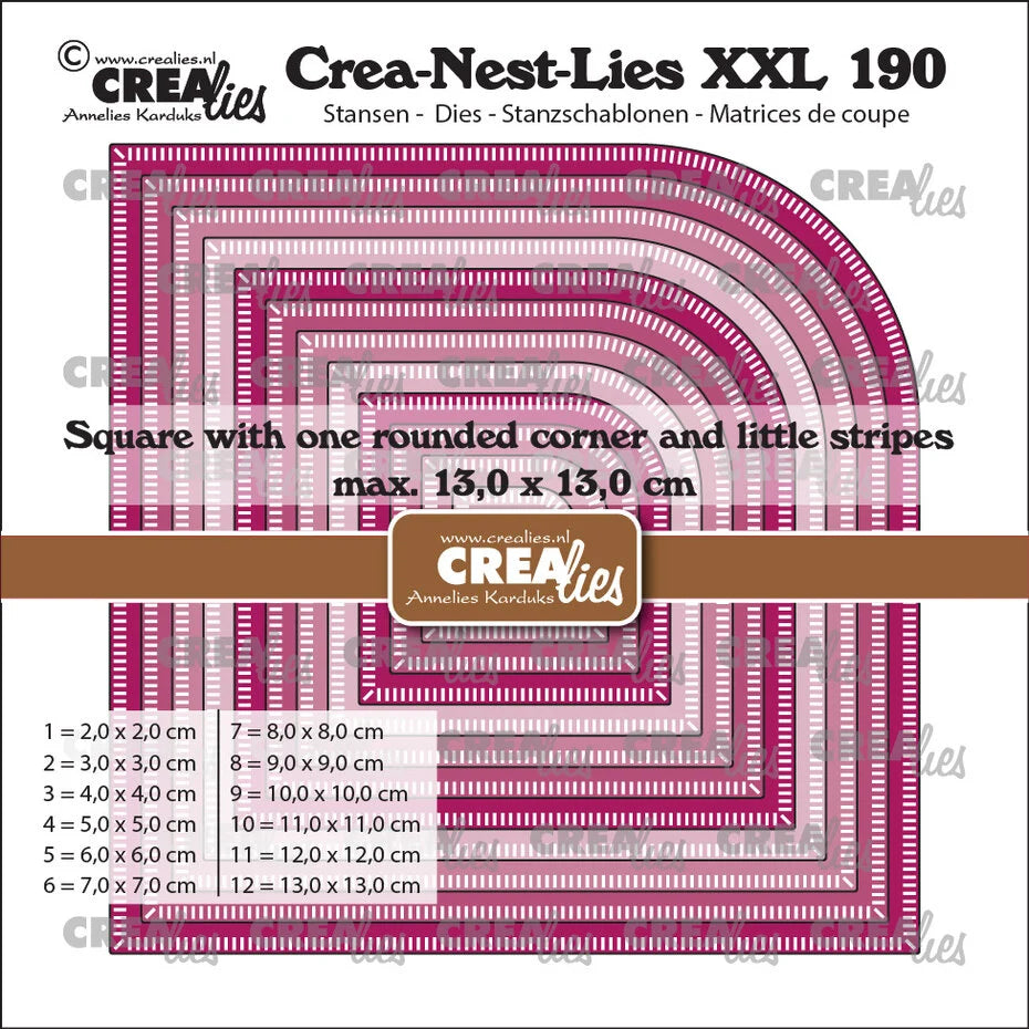 Crealies Crea-Nest-Lies XXL190 Squares with One Rounded Corner & Small Stripes
