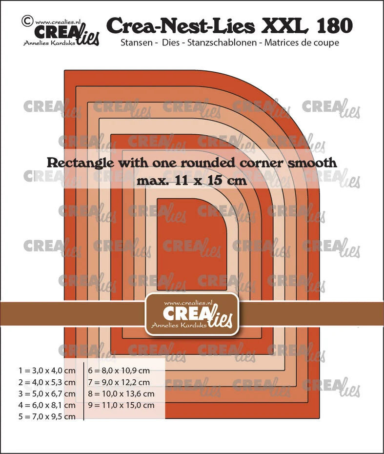 Crealies Crea-Nest-Lies XXL Dies Rectangle with One Rounded Corner Smooth (CLNestXXL180)