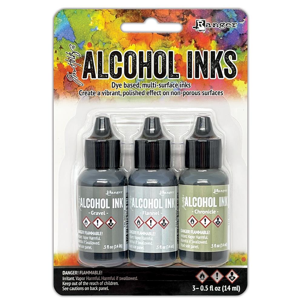 Tim Holtz Alcohol Ink .5oz 3/Pkg Crossroads-Gravel/Flannel/Chronicle