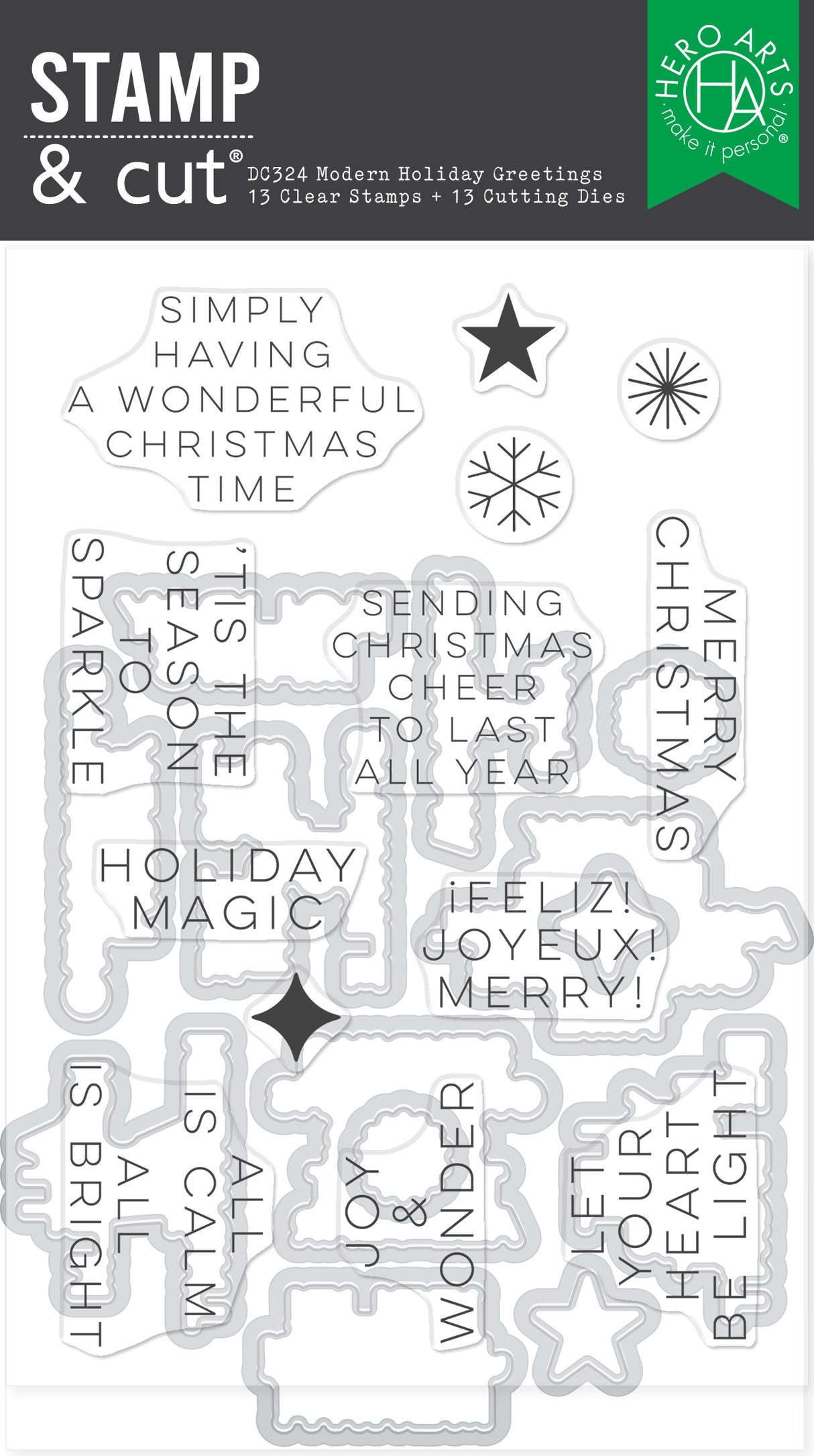 Hero Arts Modern Holiday Greetings Stamp & Cut Set from the Very Merry Collection