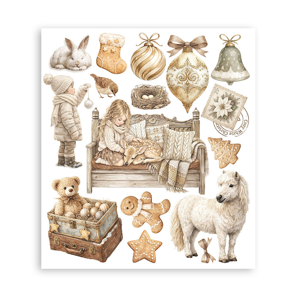 Stamperia White Christmas Rub-On 20.5 x 23cm Assortment, 6 Pieces by Cristina Radovan - DFLRBXG13