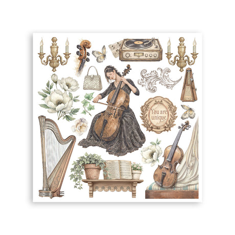 Stamperia Symphony Rub-On 15.5x15.5cm Assortment (6pcs) by Sara Alcobendas (DFLRBX16)