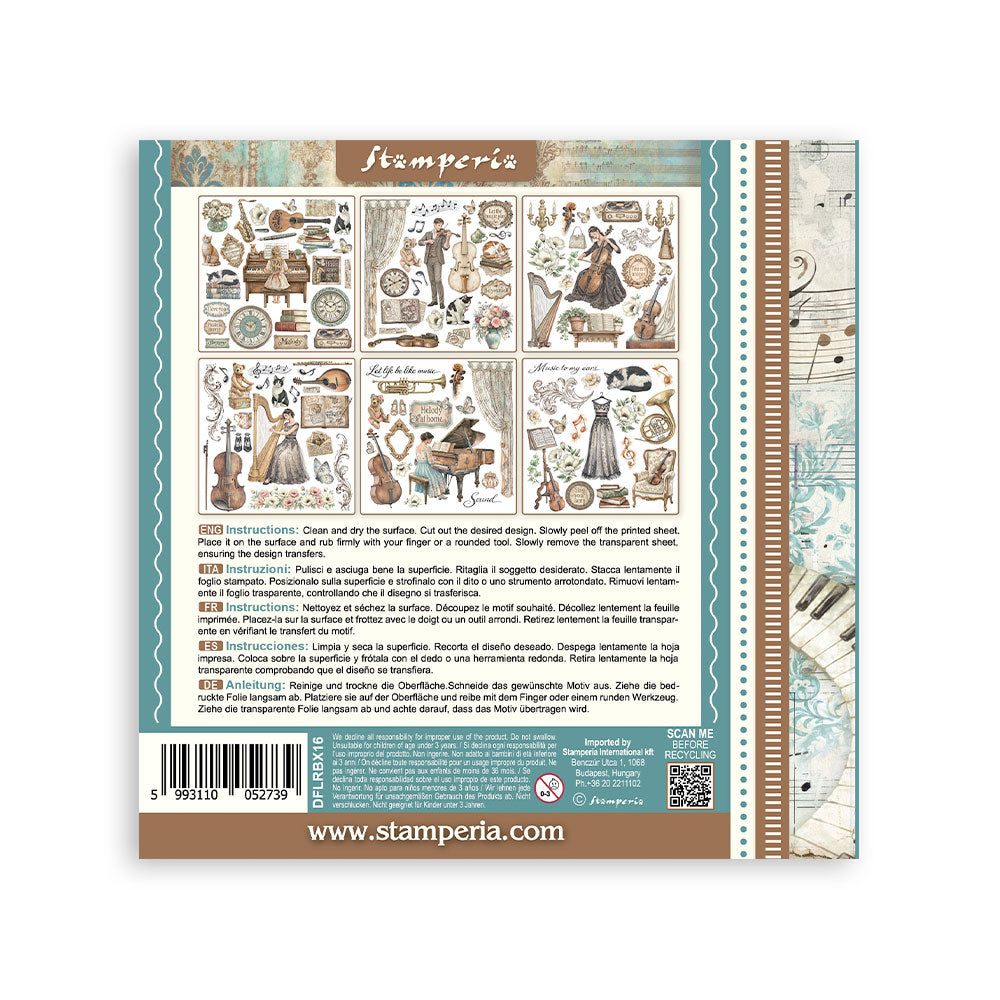 Stamperia Symphony Rub-On 15.5x15.5cm Assortment (6pcs) by Sara Alcobendas (DFLRBX16)