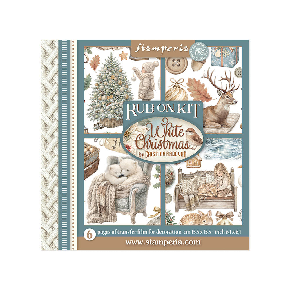 Stamperia White Christmas Rub-On 15.5 x 15.5cm Assortment, 6 Pieces by Cristina Radovan - DFLRBX21