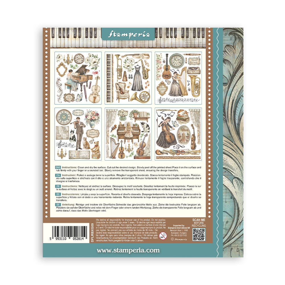 Stamperia Symphony Rub-On 20.5x23cm Assortment (6pcs) by Sara Alcobendas (DFLRBXG09)