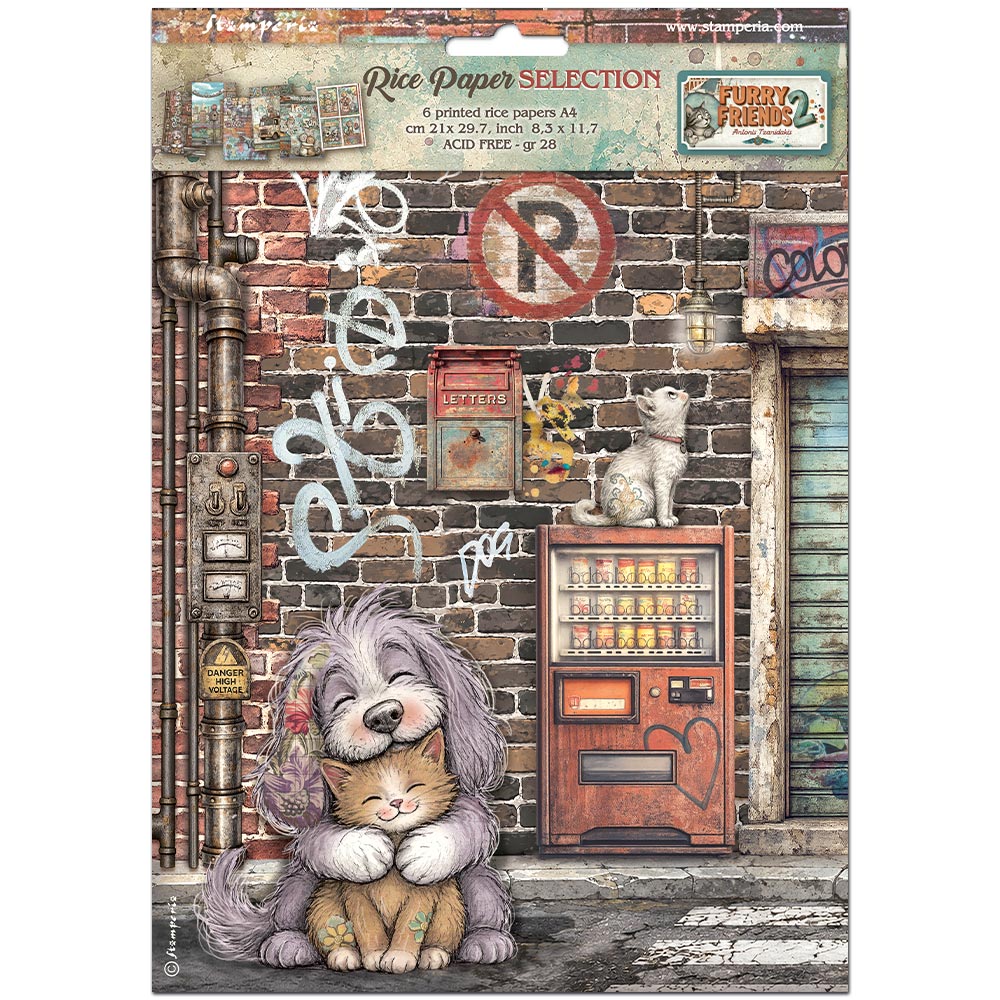Stamperia Furry Friends 2 A4 Rice Paper Selection (6pcs) by Antonis Tzanidakis - DFSA4XAF