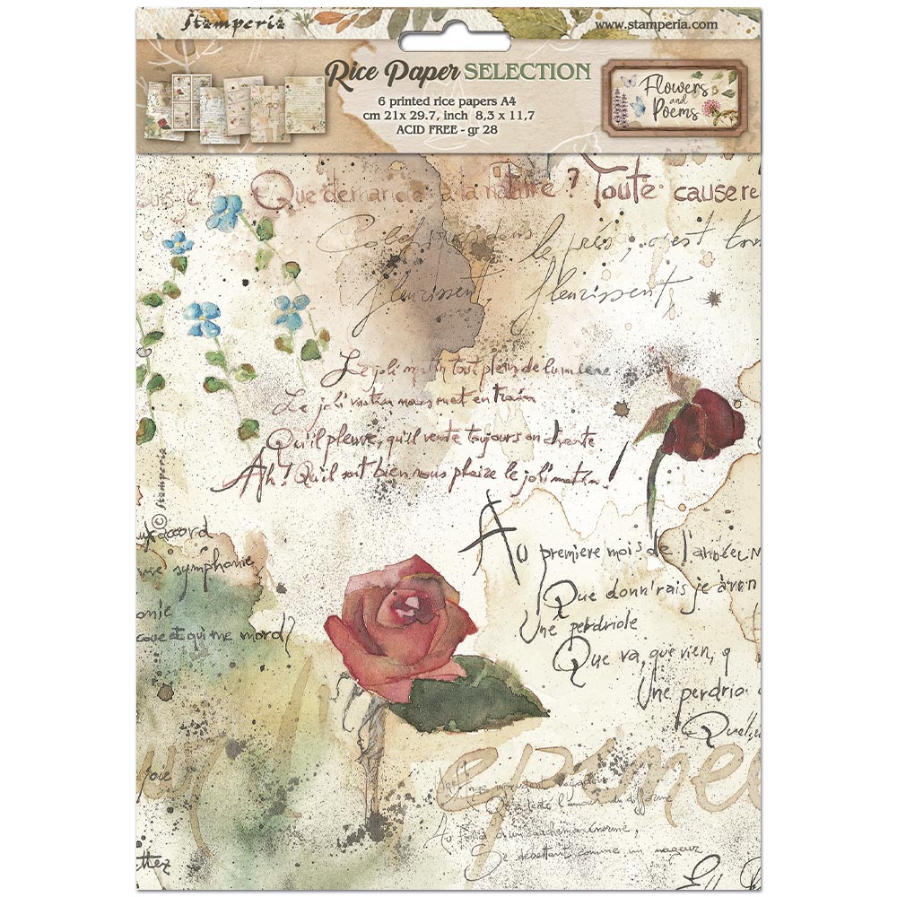 Stamperia Flowers and Poems A4 Rice Paper Selection (6pcs) - DFSA4XFP