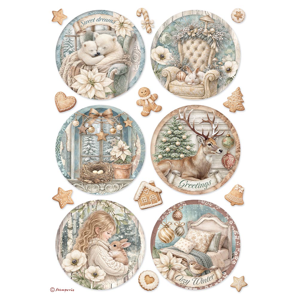 Stamperia White Christmas A4 Rice Paper Selection, 6 Pieces by Cristina Radovan - DFSA4XWG