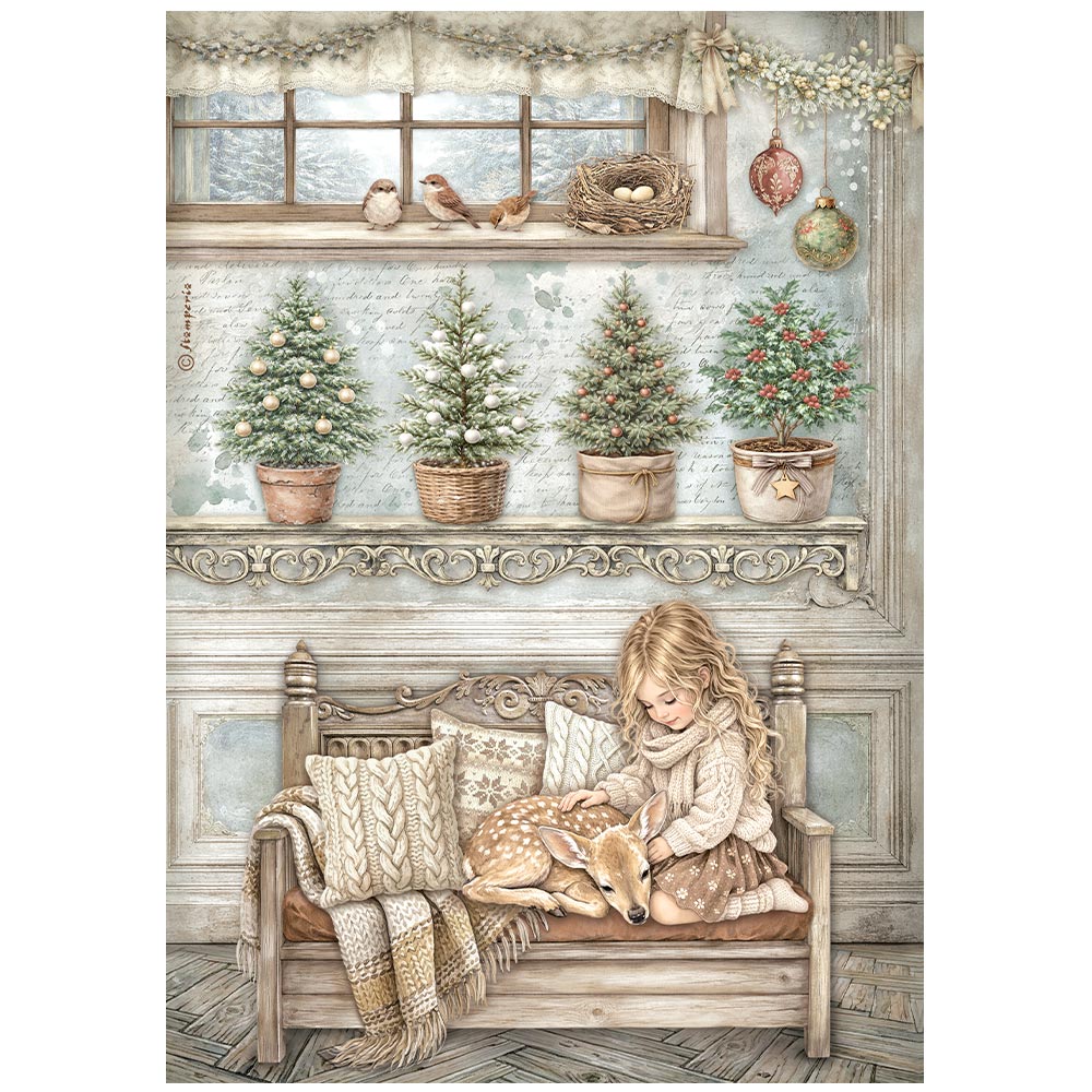 Stamperia White Christmas A4 Rice Paper Selection, 6 Pieces by Cristina Radovan - DFSA4XWG