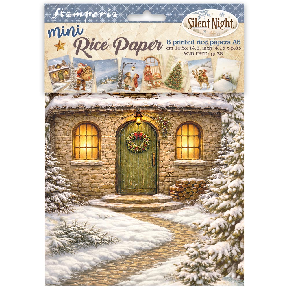 Stamperia Silent Night A6 Mini Rice Paper Selection, 8 Pieces - DFSA6X09