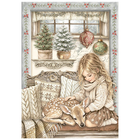 Stamperia White Christmas A6 Mini Rice Paper Selection, 8 Pieces by Cristina Radovan - DFSA6X10
